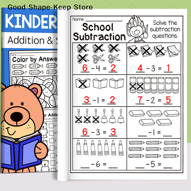 Interaktives Mathematik-Lernheft für Kinder mit 32 Seiten: Farbenfrohe Aktivitäten zu Addition und Subtraktion inklusive Arbeitsblättern und Kreuzworträtseln in Mehrfarbig - Bild 1