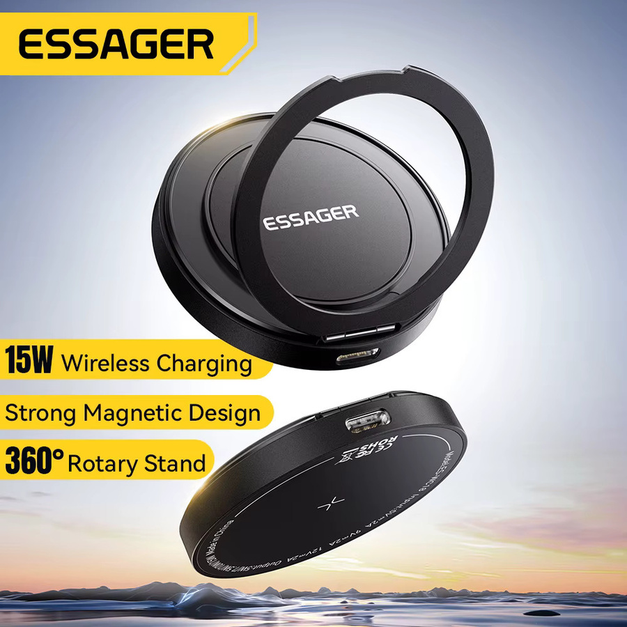 Essager Magnetisches Kabelloses Ladegerät mit Halterung 15W Schnellladung für iPhone und AirPods in Schwarz - Bild 2
