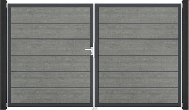 GroJa Tor Basicline Premium 2-flügelig Grey Ash Cut Rahmen B: 306 cm, H: 180 cm, DIN Rechts - Bild 1
