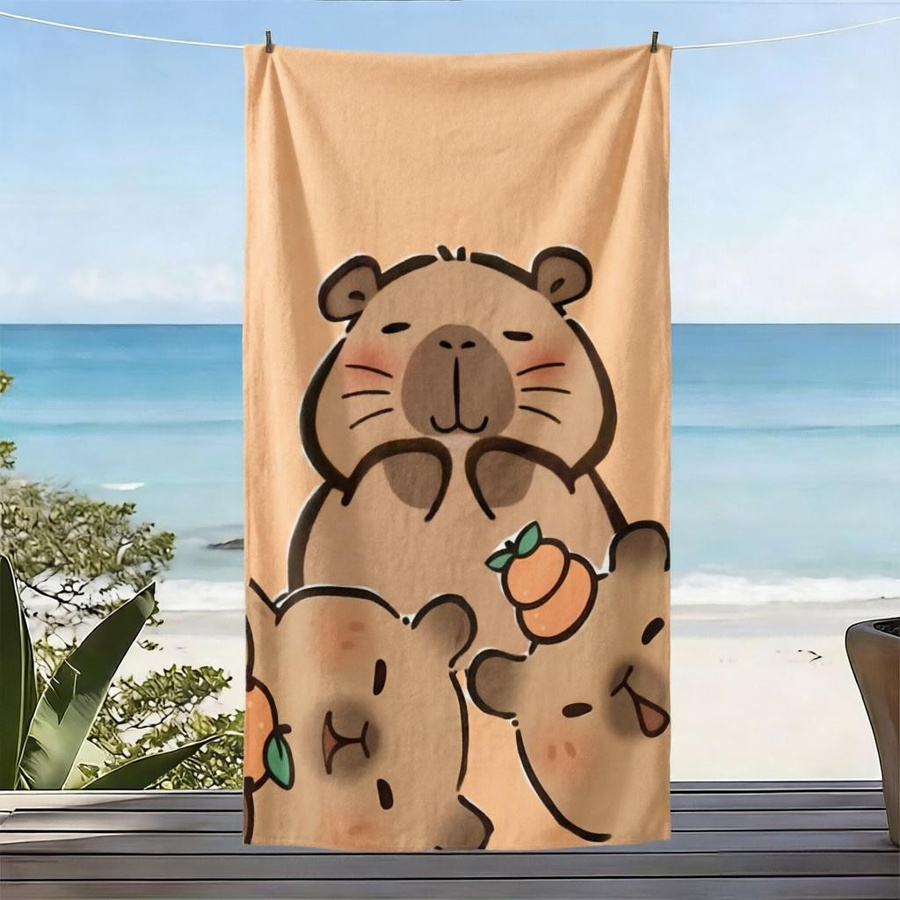 Capybara Familienhandtuch aus weicher Mikrofaser, schnelltrocknendes Strandwickeltuch für Strand und Pool, B: 40 cm, H: 60 cm - Bild 2
