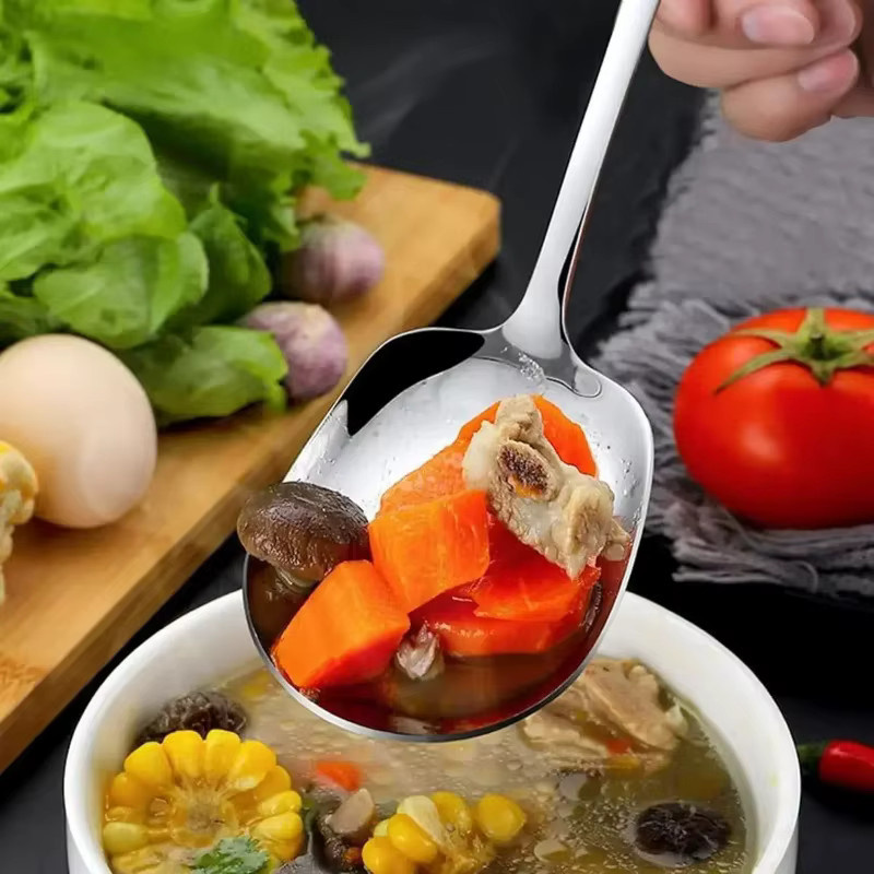 Edelstahl Löffel mit langem Griff für Suppe und Dessert in Silber - Bild 4