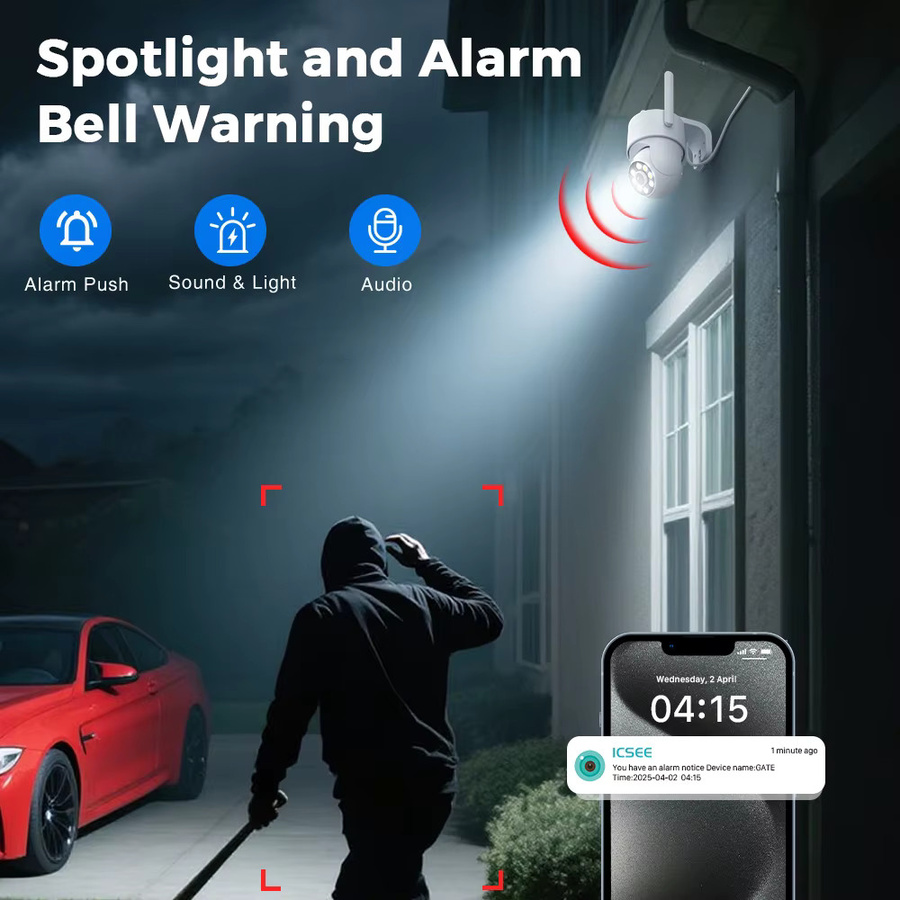 BESDER PTZ Outdoor Wifi Überwachungskamera mit 4MP Auflösung, Auto Tracking und menschlicher Erkennung, iCSee App, Weiß - Bild 6