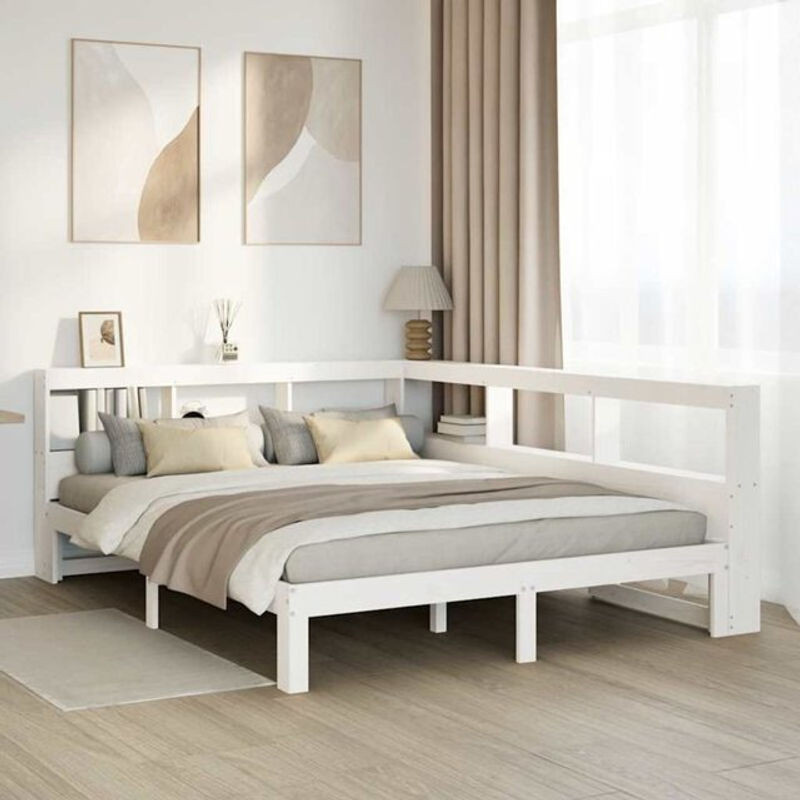 Massivholzbett Vidaxl aus Kiefer mit Regal in Weiß, B/T/H: 160 x 200 x 80 cm - Bild 1