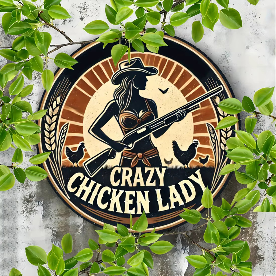 CIFBUY Chicken Mom Aluminium-Wandschild, rundes Metallblech-Deko mit Cowboyhut-Design, Bauernhaus-Dekor in Mehrfarbig - Bild 3