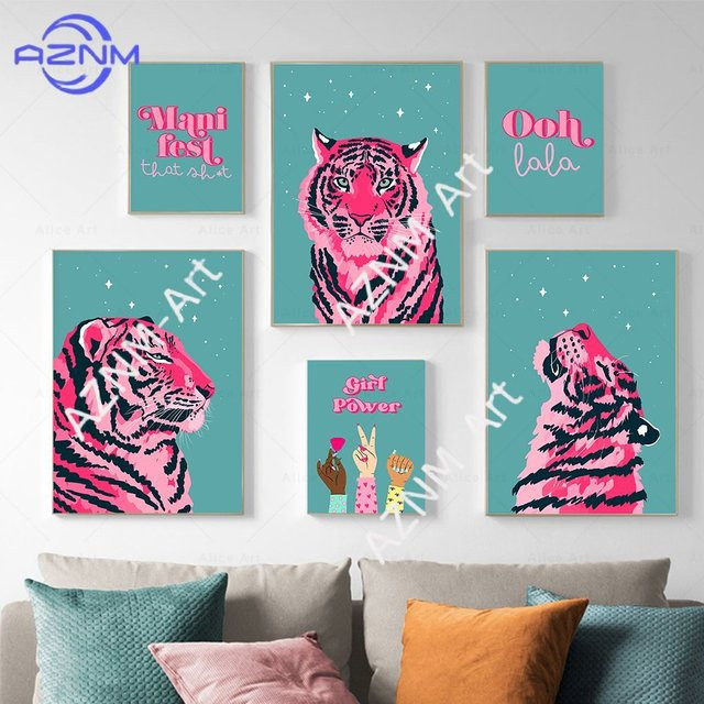 KAYOU Wandkunst Leinwanddruck im Y2K-Stil mit Leopard- und Zebra-Animal-Print in Multicolour - Bild 1