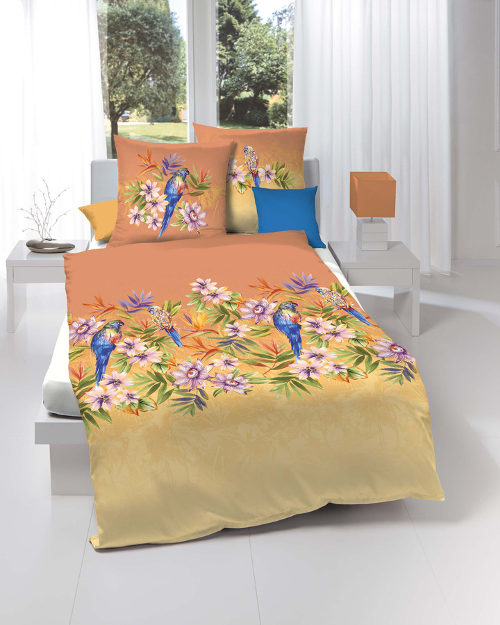 Kaeppel Bettwäsche Tropical Parrots 116 aus Mako-Satin mit Reißverschluss, Mehrfarbig Grün, B/H: 155 x 220 cm - Bild 1