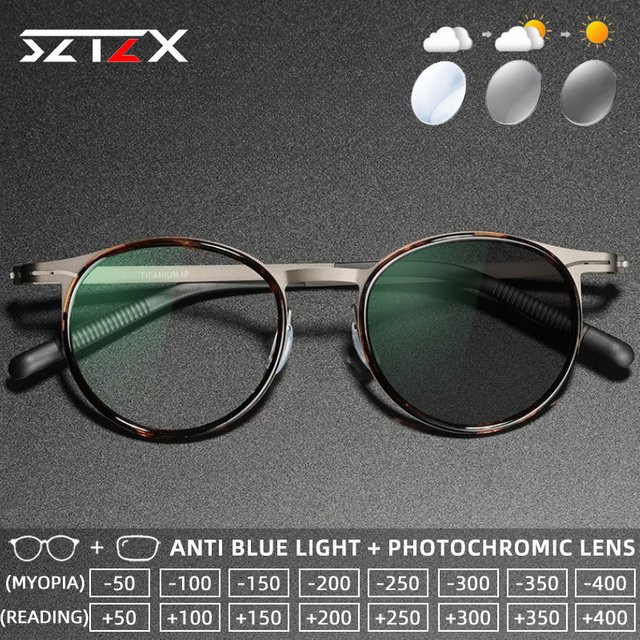SZTZX Lesebrille, randlos, Titan, rund, Photochrome, Anti Blau Licht - Bild 1