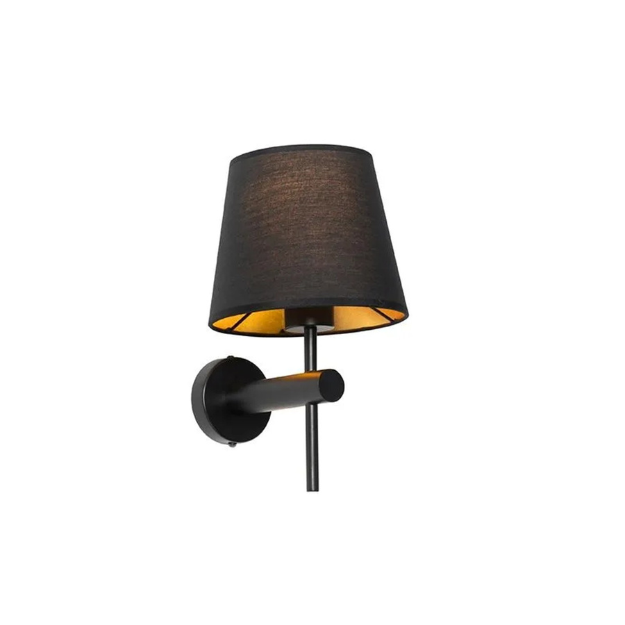 QAZQA Moderne LED Wandleuchte Schwarz mit Stoffschirm und goldener Innenseite, dimmbar, E27 - Bild 2