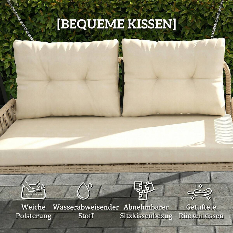 Outsunny Hollywoodschaukel 2-Sitzer aus Polyrattan mit Kissen in Beige, B/H/L: 66 x 44 x 115 cm - Bild 3