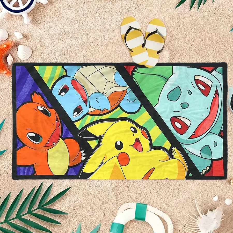 Potdemiel Retro Pokemon Starters Strandtuch aus Mikrofaser mit Pikachu-Aufdruck, schnelltrocknend, Multicolour - Bild 6