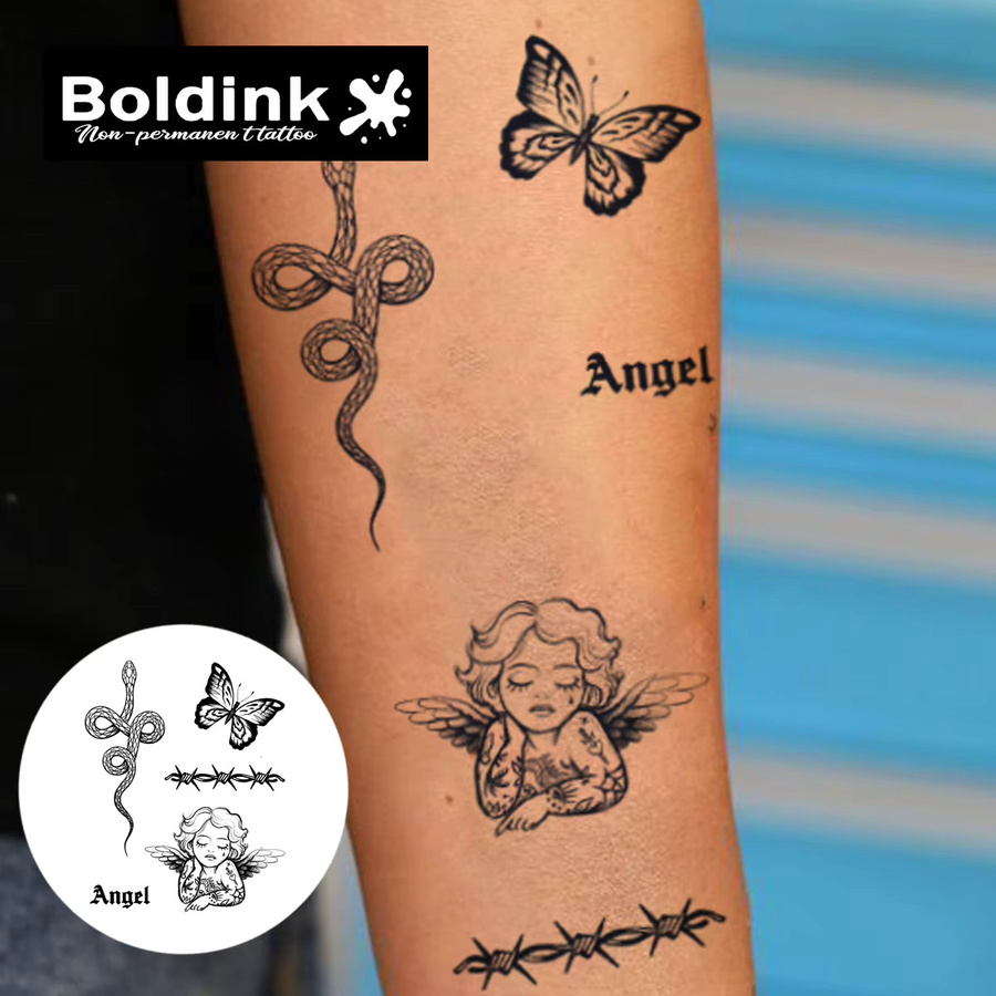 Boldink Angel Snake Schmetterling Temporäre Tätowierung - Bild 2