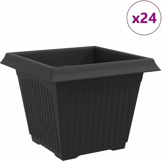 vidaXL Quadratische Blumentöpfe aus Kunststoff, 24er Set, Schwarz, B/T/H: 28,5 x 28,5 x 22 cm - Bild 1