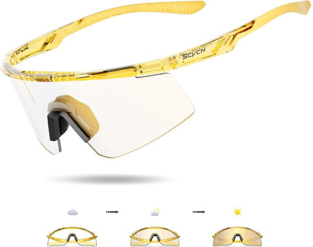 SCVCN Radsportbrille, Sonnenbrille, Photochrome, rimless, Unisex, weiß, gelb - Bild 1
