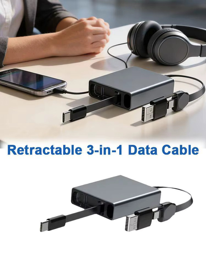 3-in-1 Typ-C Computer-Datenkabel 60W Schnellladekabel mit einziehbarem USB-Ladeadapter in Grau für Handys und Laptops - Bild 6