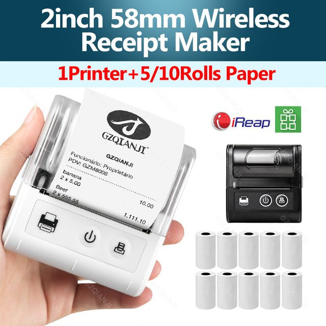 GZQIANJI Mini Thermo-Belegdrucker Tragbarer Bluetooth und USB POS Drucker für Android, iOS und PC - Bild 1