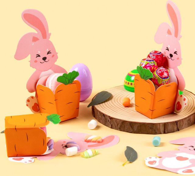 joy-enlife Ostern Geschenkboxen Hase und Karotte aus Papier in Orange für Süßigkeiten und Snacks - Bild 1