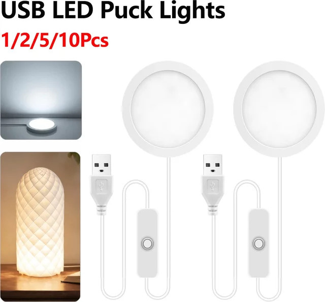 CHNAITEKE LED Puck-Leuchten Set in Weiß mit USB-Anschluss für Unterbaubeleuchtung und Akzentbeleuchtung, Warmweiß - Bild 1