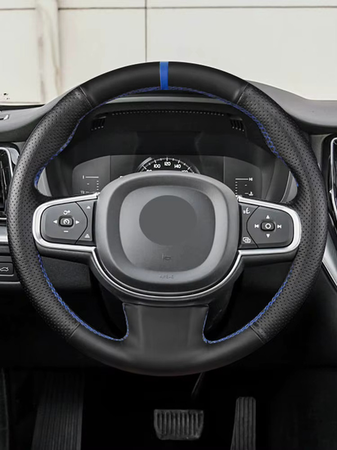 FOXSN Handgenähter Lenkrad-Lederbezug für Volvo S60 V60 XC60 S90 V90 XC90 (2016–2021) in Schwarz - Bild 4