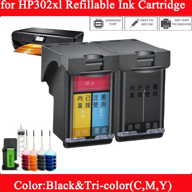 HP 302 302XL Nachfüllbare Tintenpatrone als Ersatz für HP Deskjet 2134 2136 3630 3632 Envy 4520 4521 4522 4523 4524 Drucker - Bild 1