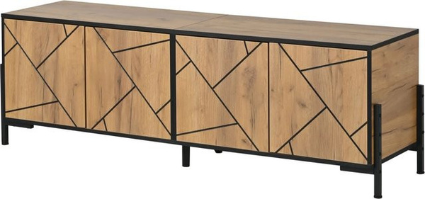 okwish TV Schrank mit 4 Türen in modernem geometrischem Design aus MDF, Farbe Natur Braun, B/T/H: 153 x 40 x 50 cm