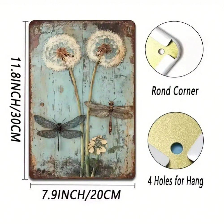 Rustikales Metallschild CIFkauf mit Libelle und Pusteblume in bunt, Wandkunst im amerikanischen Stil, Breite: 30 cm, Höhe: 20 cm - Bild 2