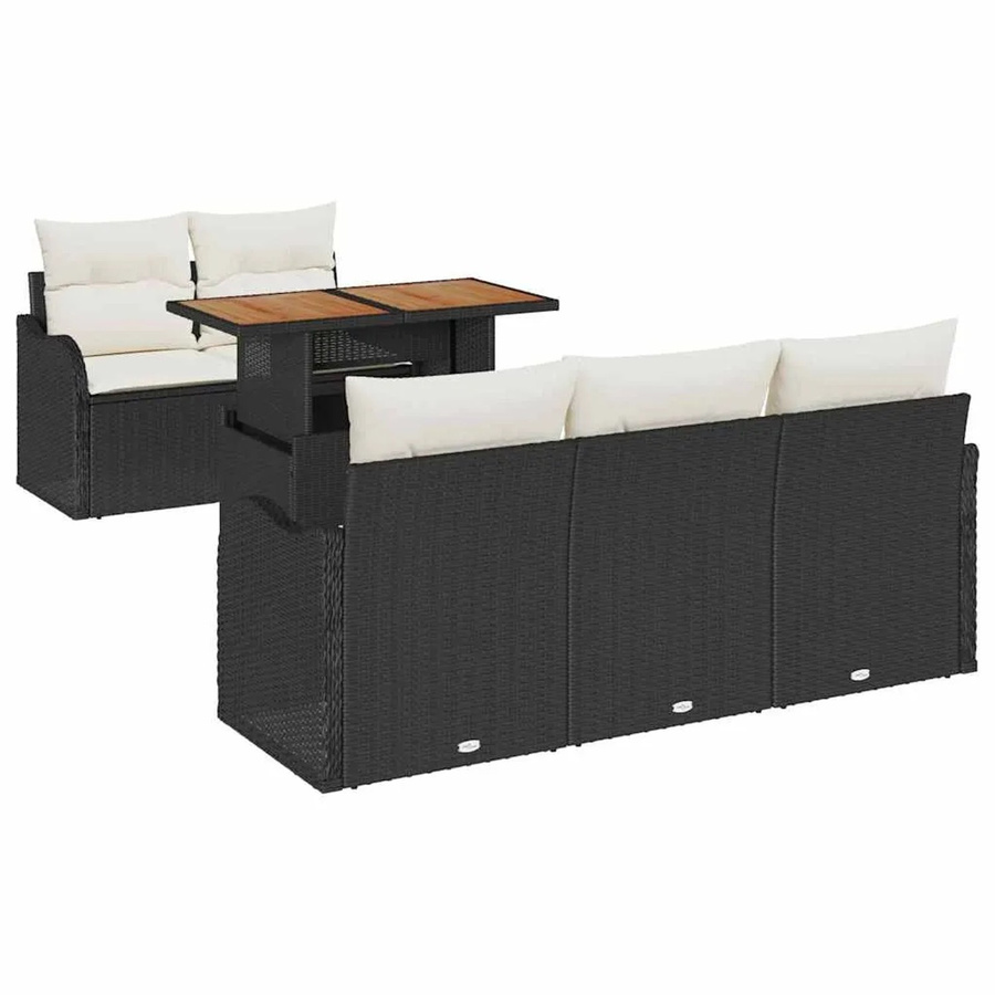 vidaXL 6-teiliges Garten-Sofaset aus Poly Rattan mit Kissen und Tisch in Schwarz - Bild 2