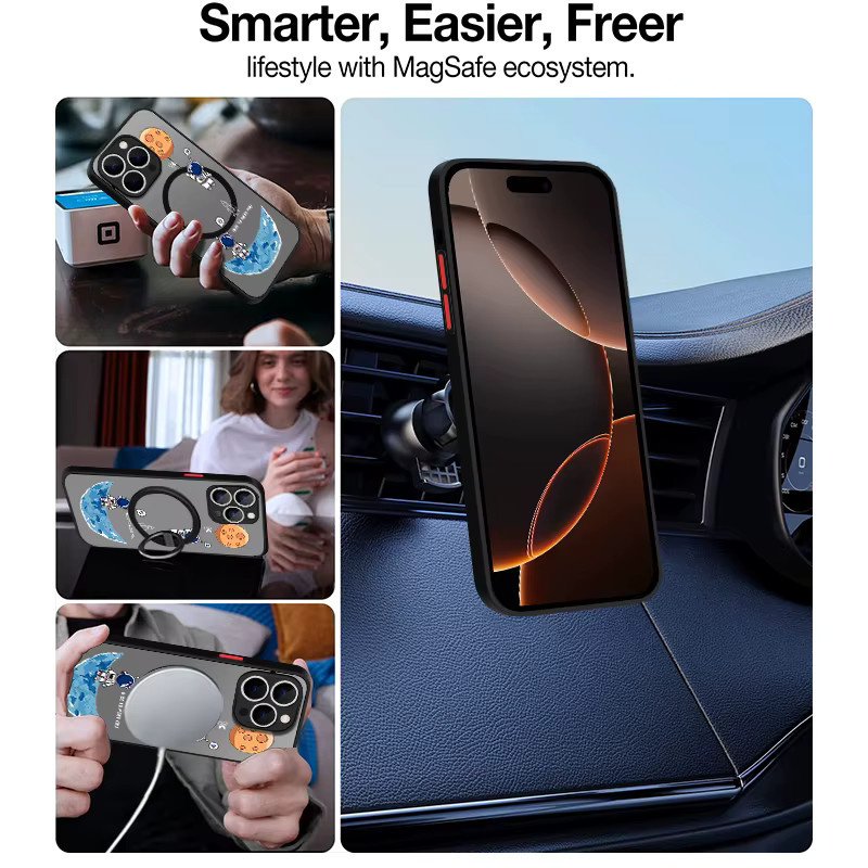 Crescent Astronauts Magnetische Handyhülle für iPhone 15 in Schwarz, stoßfeste TPU-PC-Abdeckung - Bild 2