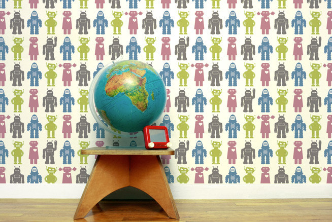 Kindertapete Robots von Aimee Wilder in Beige und Multicolour - Bild 1