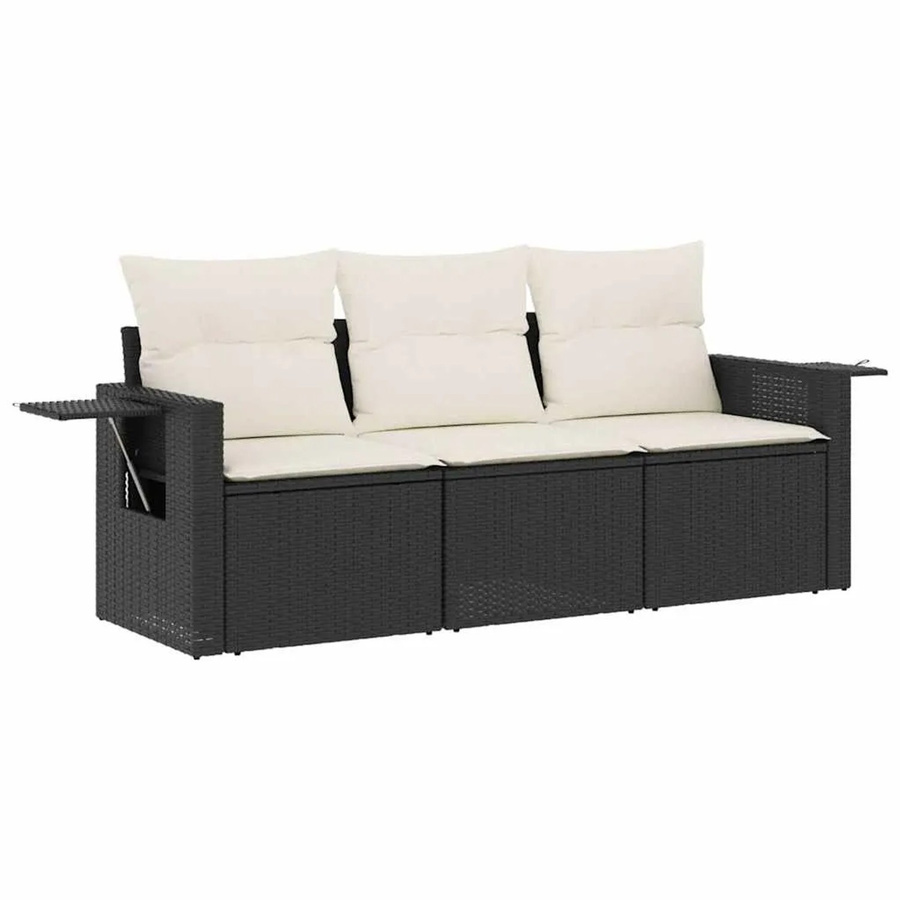 vidaXL 3-teilige Garten-Sofagarnitur aus Poly-Rattan mit Kissen in Schwarz und Cremeweiß - Bild 2