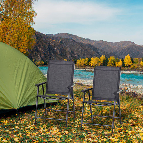 Outsunny Campingstühle 2er-Set mit Armlehnen aus Textilene und Metall in Schwarz, B/T/H: 58 x 64 x 94 cm - Bild 5