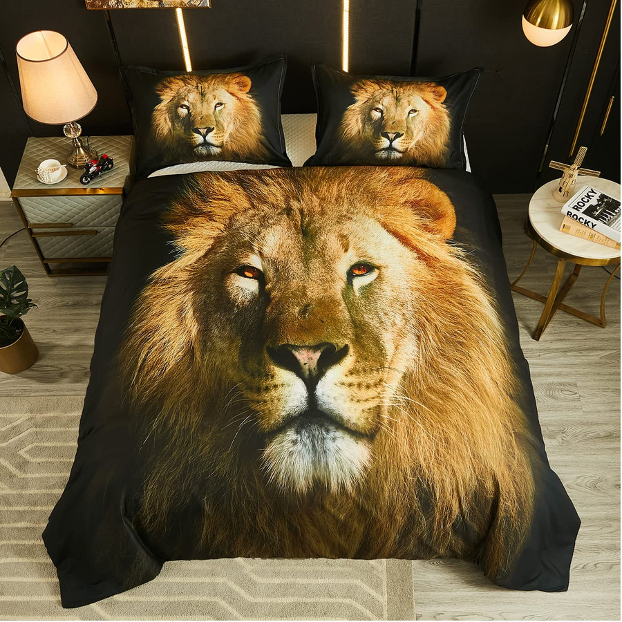 Bettbezug mit Löwenmuster im Dschungel-Design von Jessica Chen, Grau und Schwarz, 3-teiliges Set für Teenager und Jungen, B/H: 135 x 200 cm - Bild 2