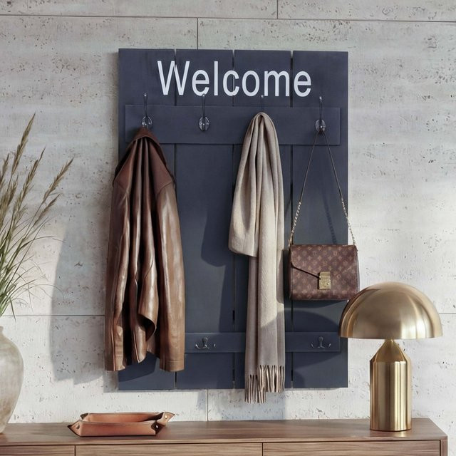Wandgarderobe MCW Welcome Garderobenpaneel im Shabby-Look Vintage, Farbe: Anthrazit, Breite: 91 cm, Höhe: 60 cm - Bild 1