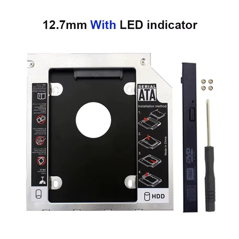 OULLX Optical Bay HDD Caddy SATA 3.0 2,5 Zoll Festplattengehäuse für Laptop in Silber (9,5 mm, 12,7 mm und 9 mm) - Bild 3