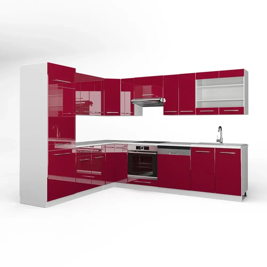 Vicco Fame-Line Eckküche in Bordeaux Hochglanz und Weiß mit Marmor-Optik, B/T/H: 227 x 287 x 82 cm - Bild 2
