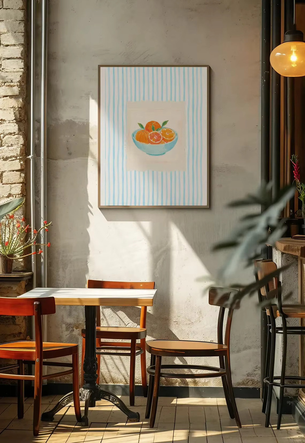 Serene Citrus Still Life Wandkunst von SHENCHEN – Moderner Aquarelldruck als Paper Poster in Orange, Blau und Multicolour - Bild 2