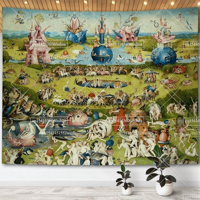 Hieronymus Bosch Garden Of Earthly Delights Wandteppich in Multicolour als ästhetische Retro-Raumdekoration - Bild 1