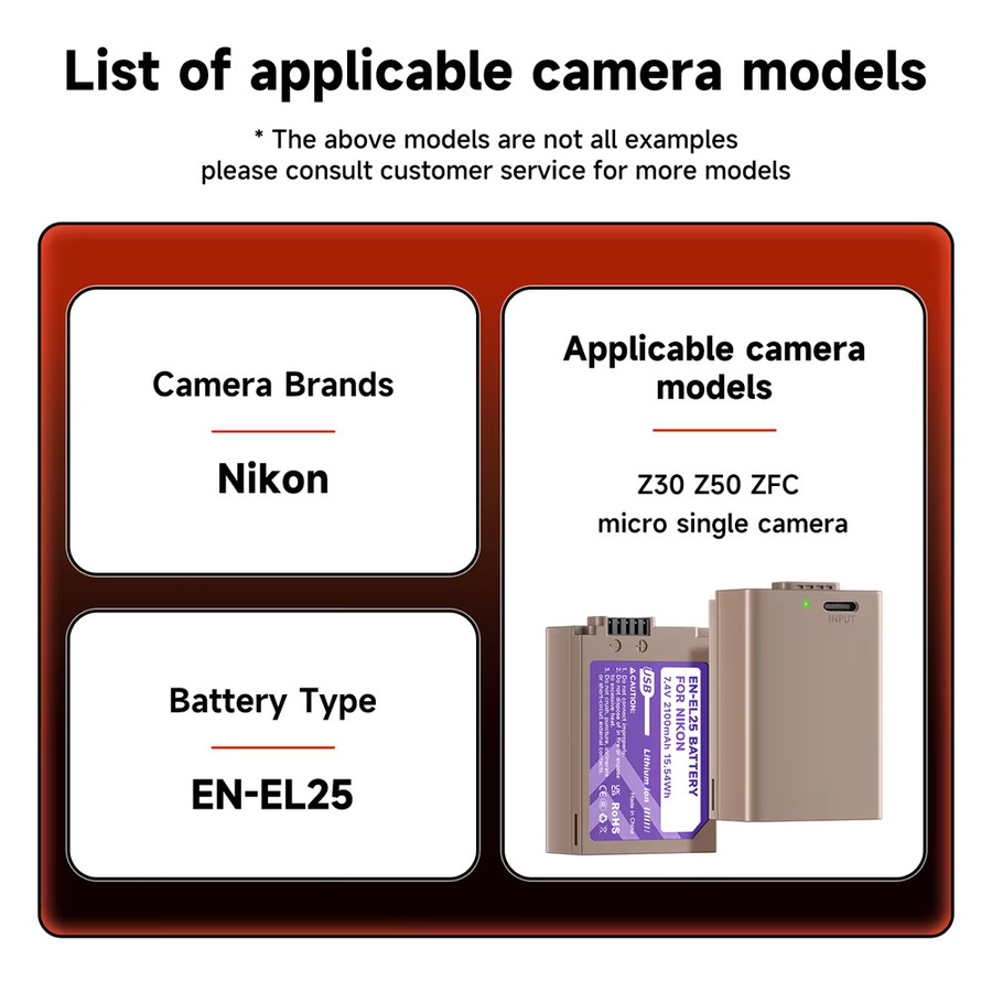 PALO Akku EN-EL25 mit USB-C-Ladeanschluss für Nikon Z30, Z50, Zfc und Z50 Kamera, 2100 mAh - Bild 5