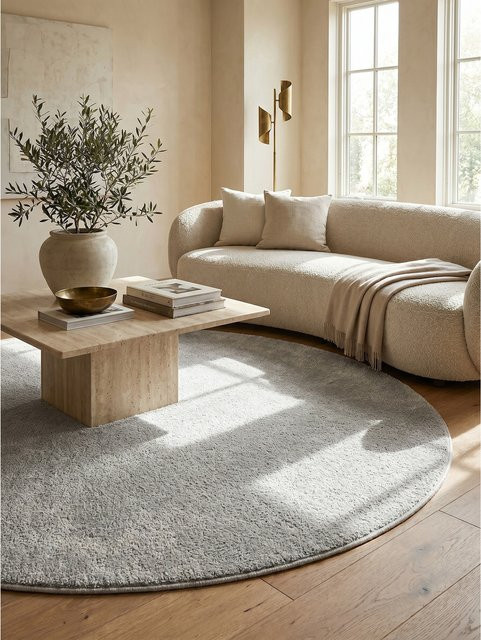Runder Kurzflorteppich MAIN von Kadima Design, einfarbig, Beige/Grau, Durchmesser: 200 cm - Bild 1