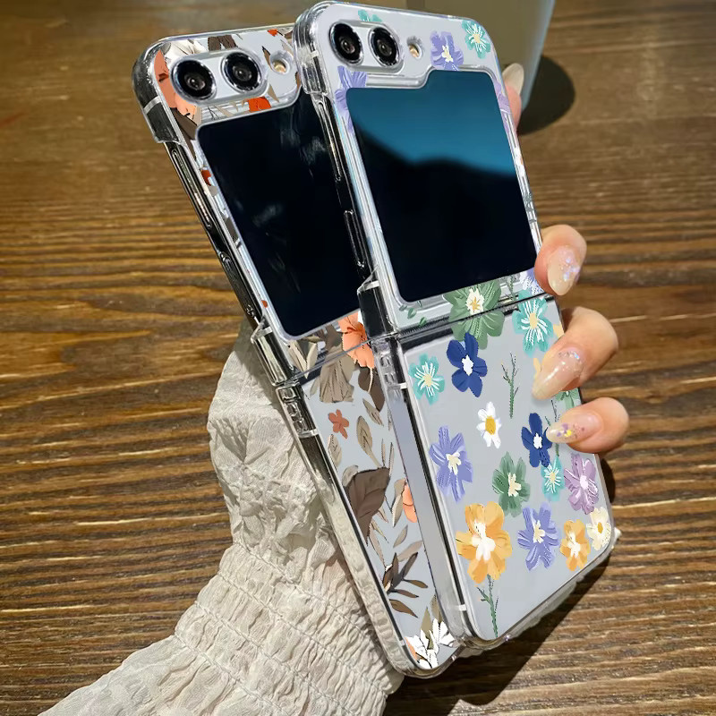 Stoßfeste Handyhülle mit Blumenmuster für Samsung Galaxy Z Flip (Modelle Z Flip 8, 7 FE, 6, 5, 4, 3) in Transparent - Bild 1