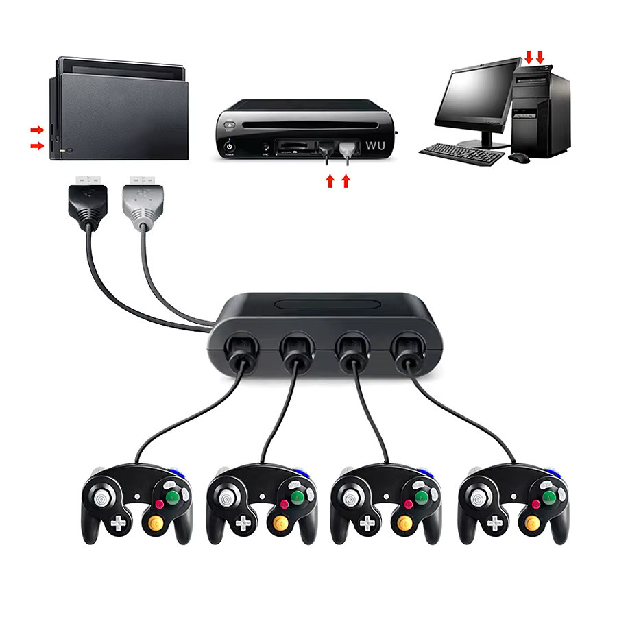 Gryan 4 Ports GameCube Controller Adapter Konverter für Nintendo Switch und Wii-U in Schwarz - Bild 2