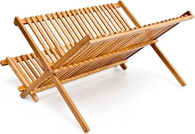 Faltbares Abtropfgestell von Relaxdays aus Bambus in Natur/Braun, B/T/H: 42 x 24,5 x 33 cm - Bild 1