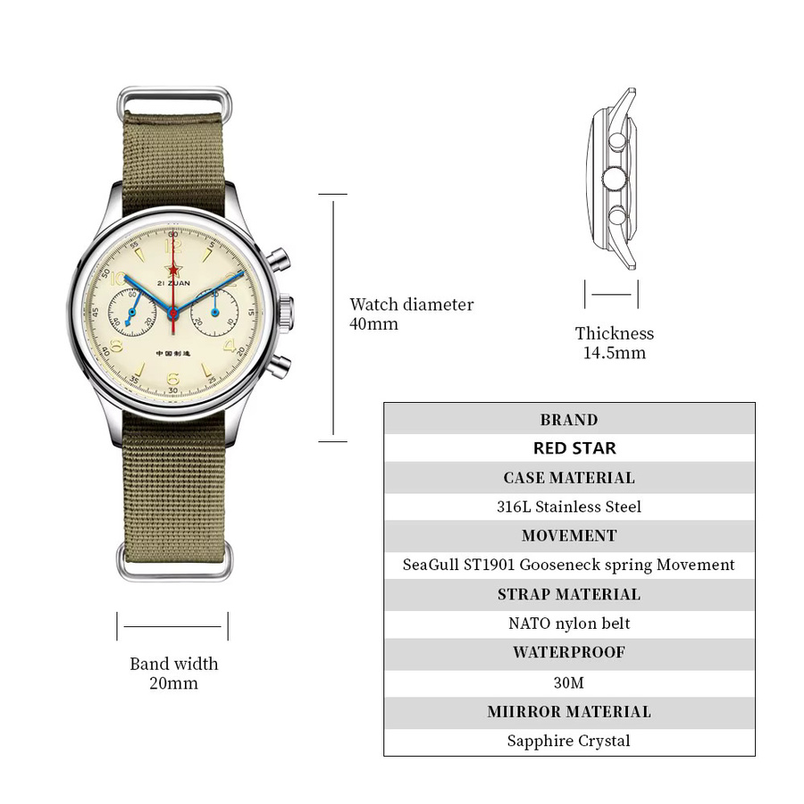 SEAKOSS Chronograph, Handaufzug, Edelstahl, Saphirglas, 40 mm, Herren - Bild 3