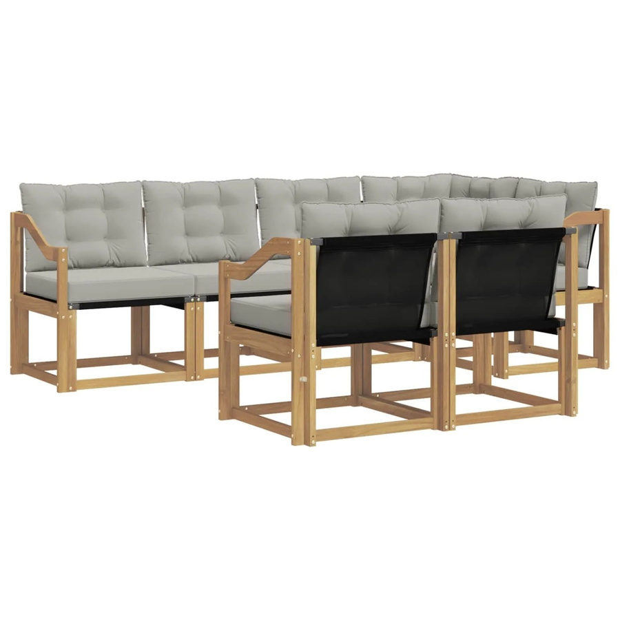 vidaXL Outdoor-Sofagarnitur 7-teilig aus Akazienholz und Textilene in Weiß-Hellgrau mit UV-beständigen Kissen und modernem L-Shape Design - Bild 2