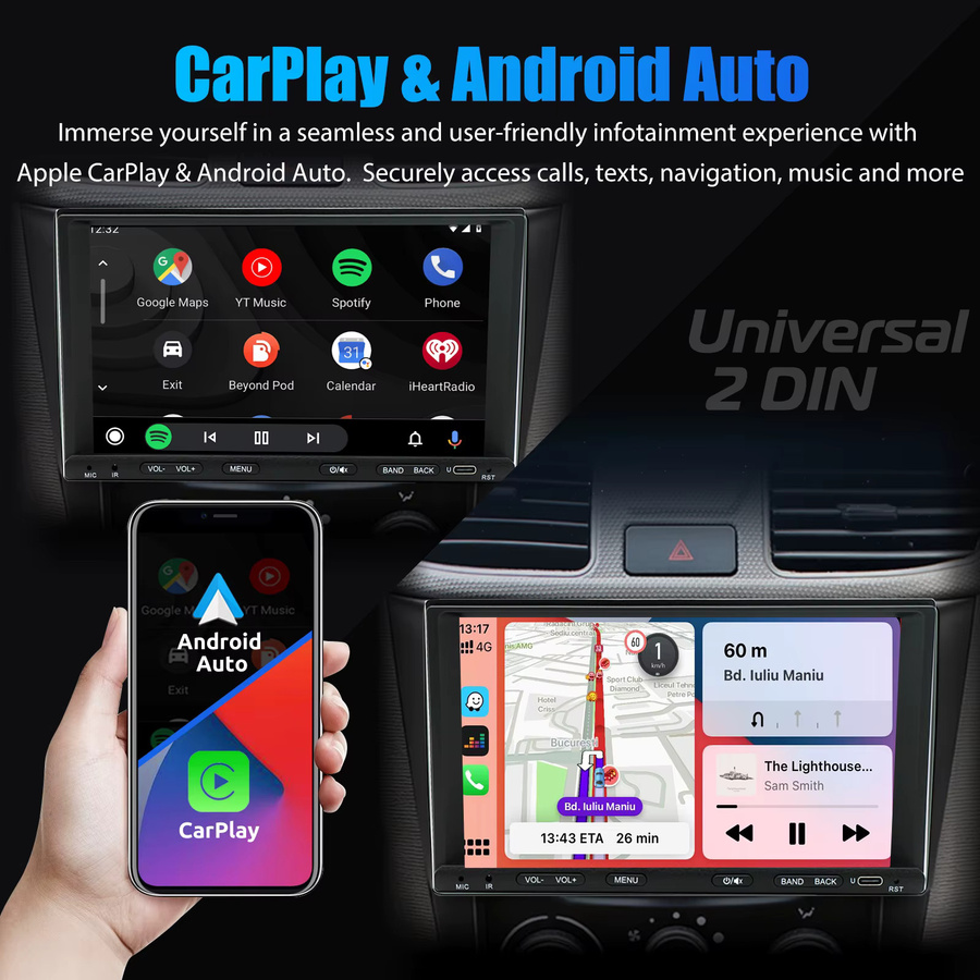 ESSGOO Universal Autoradio mit Android 15, 7 Zoll Touchscreen, GPS Navigation, Wireless CarPlay, Android Auto, Bluetooth, WiFi und USB Typ-C in Schwarz - Bild 4