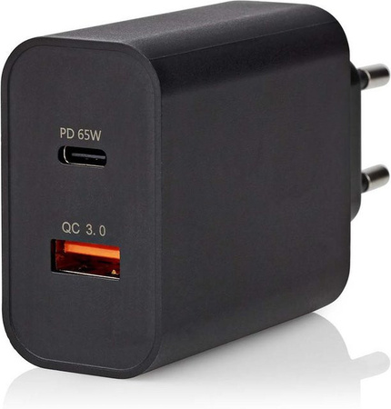 Nedis WCPD65W130BK Netzladegerät mit USB-C und USB-A in Schwarz, 65W
