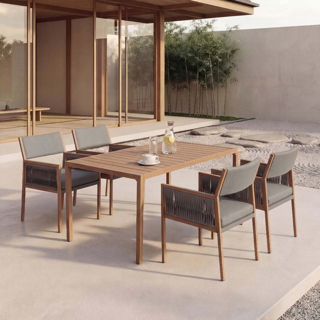 Garten-Essgarnitur MCW-Q12 Sitzgruppe aus Polyrattan und Olefin in Dunkelgrau mit Tisch und 4 Stühlen - Bild 1