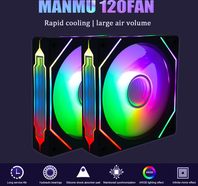 MANMU 12V Computer-Lüftersteuerung mit 120mm Infinity Mirror ARGB Kühllüfter für Gaming-PCs - Bild 1