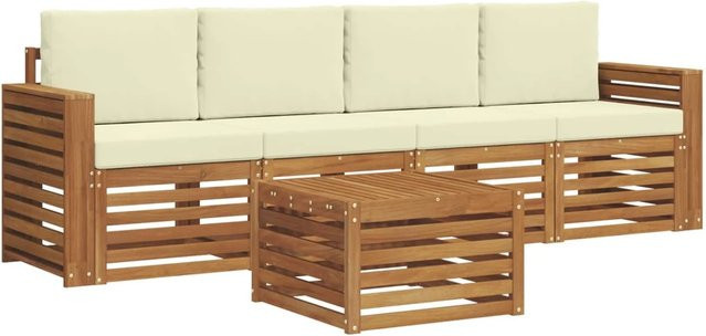 vidaXL Garten-Sofagarnitur 5-teilig aus Massivholz Akazie in Natur und Creme mit Polstern und Couchtisch - Bild 1