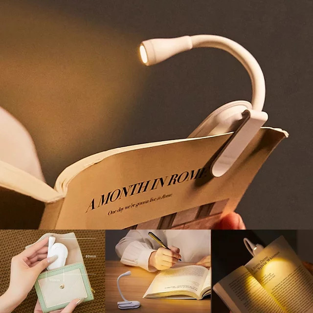 VENUSWING LED Mini Buchlicht Tragbare Clip Nachtlicht mit USB-Ladefunktion, Dimmbar und 360 Grad Schwenkbar, Weiß - Bild 1