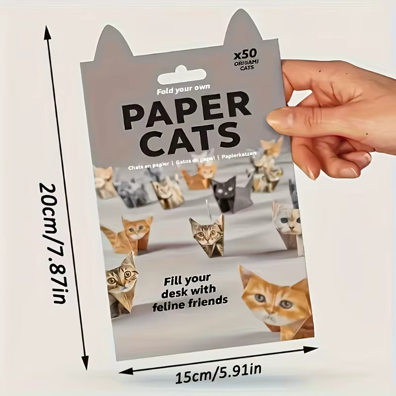 50 Blatt Origami-Papier in Katzenform für Tierpapierskulpturen, Mehrfarbig, Bastelset für Erwachsene - Bild 1
